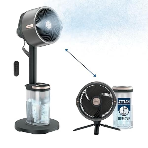 Shark FlexBreeze Pro Mist Fan — Indoor & Outdoor, Integrated Misting, Pedestal to Tabletop, Corded or Cordless, Up to 24-Hr Battery, Oscillating, Charcoal Grey, FA302 (2025 Release