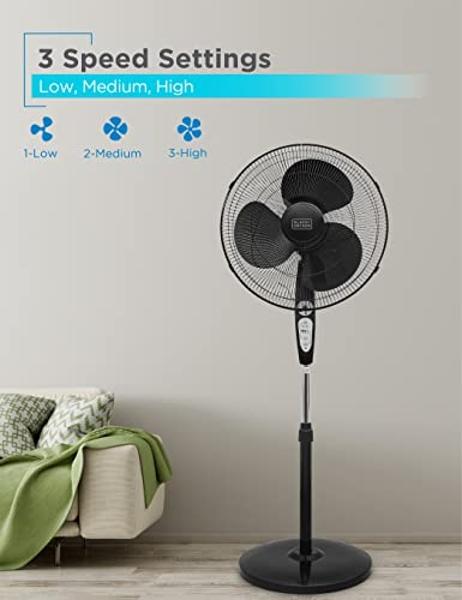 BLACK+DECKER 18-Inch Stand Fan with Pedestal Base, Height Adjustable Pedestal Fan with Remote and Touch Control Panel, Free Standing Fan with 90-Degree Oscillating and 3-Speed Sett