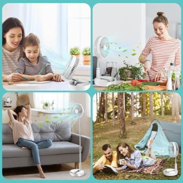 QUALORI Fan Collapsible Fan for Traveling Portable Foldaway Fan Rechargeable Portable Folding Travel Fans Portable Pedestal Standing Fan Foldable Travel with 7200Mah Battery for Be