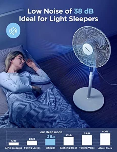 PELONIS 16" Oscillating Pedestal Stand Up Fan | Adjustable Height | Ultra Quiet DC Motor | Remote Control | 12 Speed | 12-Hour Timer | High Energy Efficiency | for Bedroom Home Off