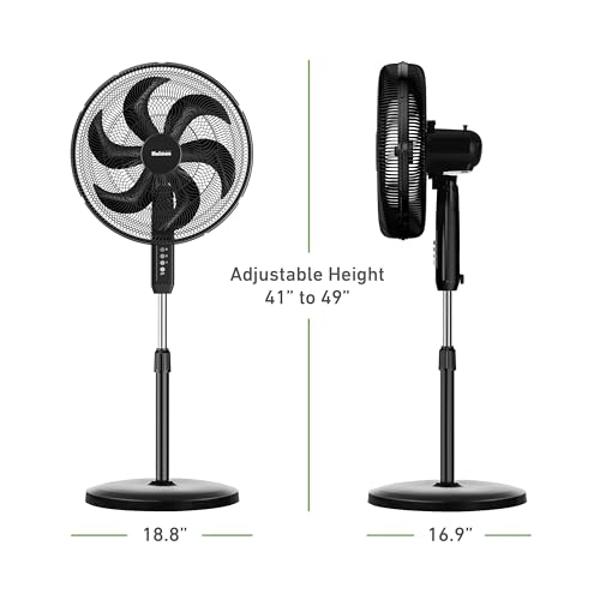 HOLMES BIG BREEZE 16" Stand Fan, Powerful Airflow, 80° Oscillation, 3 Speeds, 6 Blades, Adjustable Height, 30° Head Tilt, Ideal for Home, Bedroom, Gym or Office, Black