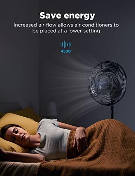 PELONIS AeroFan Pedestal Air Circulator for Bedroom – Oscillating Standing Fan with Remote Control, LED Display, 9 Speeds, 20dB, 9H Timer, DC Motor, 135° + 100° Auto Oscillation, A