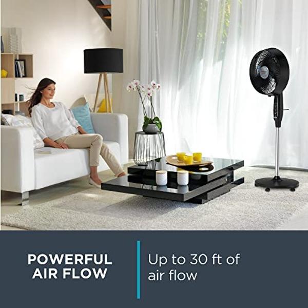 Rowenta, Pedestal Fan, Extreme Outdoor Fan with Remote, 65 Inches, Ultra Quiet Fan, Oscillating, Portable, 3 Speeds, Digital Control, Black, Ourdoor, VU4510