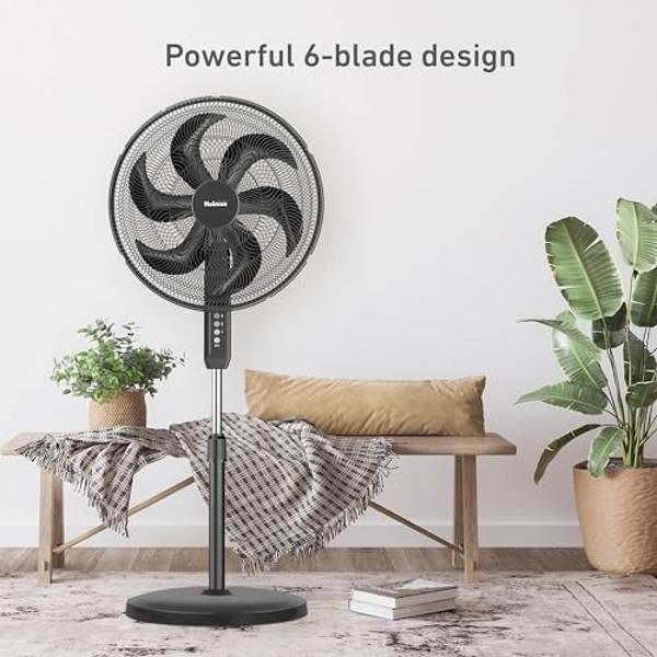 HOLMES BIG BREEZE 16" Stand Fan, Powerful Airflow, 80° Oscillation, 3 Speeds, 6 Blades, Adjustable Height, 30° Head Tilt, Ideal for Home, Bedroom, Gym or Office, Black