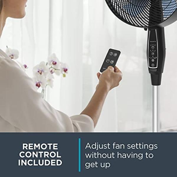 Rowenta, Pedestal Fan, Extreme Outdoor Fan with Remote, 65 Inches, Ultra Quiet Fan, Oscillating, Portable, 3 Speeds, Digital Control, Black, Ourdoor, VU4510