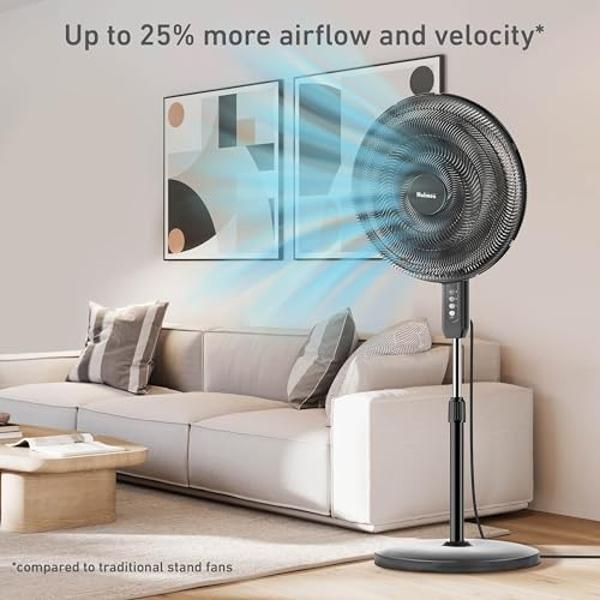HOLMES BIG BREEZE 16" Stand Fan, Powerful Airflow, 80° Oscillation, 3 Speeds, 6 Blades, Adjustable Height, 30° Head Tilt, Ideal for Home, Bedroom, Gym or Office, Black