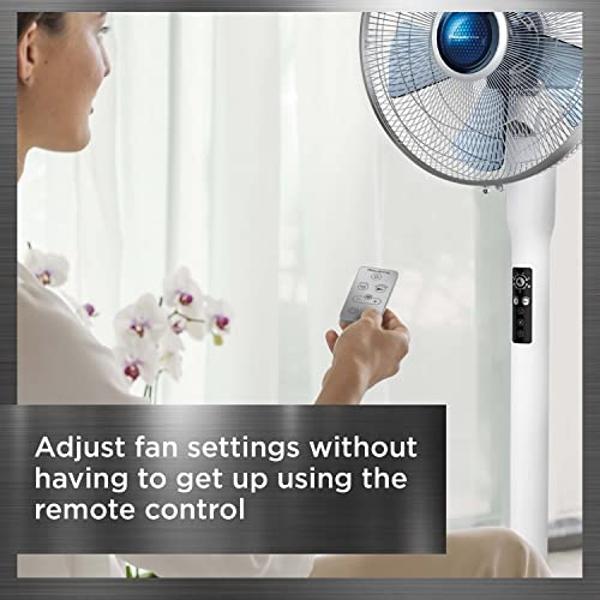 Rowenta, Pedestal Fan, Turbo Silence Standing Floor Fan with Remote, 53 Inches, Ultra Quiet Fan for Bedroom, Oscillating, Portable, 5 Speeds, Refresh Up to 23-Feet VU5870, White, I