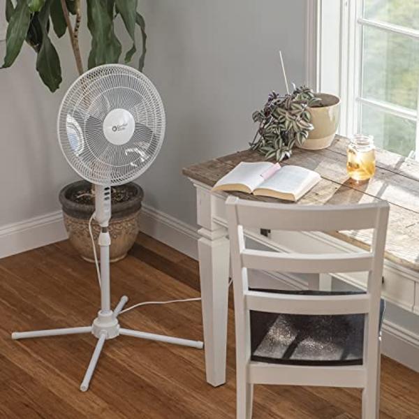Comfort Zone Stand Fan, 16 inch Pedestal Fan for Bedroom, 3 Speed Floor Fan, 90 Degree Oscillation, Adjustable Height, Adjustable Tilt, Oscillating Air Circulator, Quiet Fan for Ho