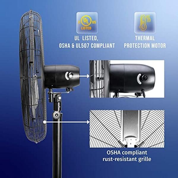 Tornado Commercial Industrial 3 Aluminum Blade Stationary Pedestal Fan, 30 Inch, Oscillating, High Velocity 8850 CFM, UL Safety Listed, Black