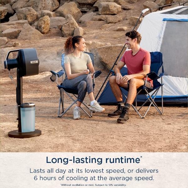 Shark FlexBreeze Pro Mist Fan — Indoor & Outdoor, Integrated Misting, Pedestal to Tabletop, Corded or Cordless, Up to 24-Hr Battery, Oscillating, Charcoal Grey, FA302 (2025 Release
