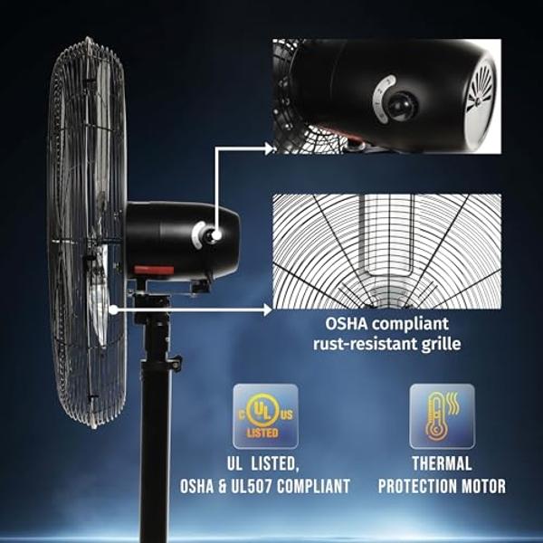 VEVOR Industrial Pedestal Fan, 18 Inch 90-Degree Oscillating Fan, Height Adjustable Standing Fans with 3 Adjustable Speeds, High Power Floor Fans for Bedroom, Living Room, Home, Of