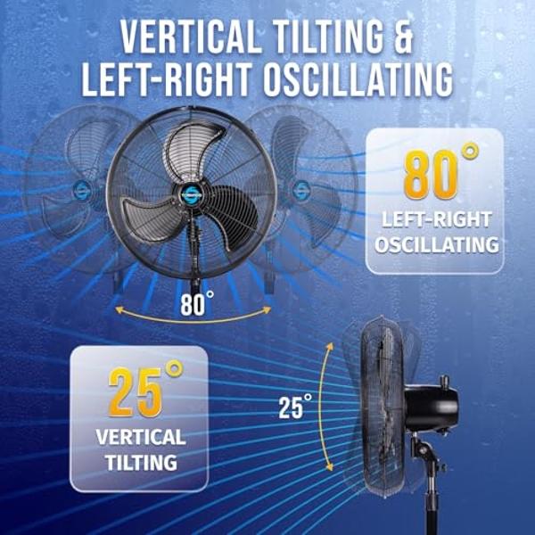 Tornado - 20 Inch High Velocity Metal Oscillating Pedestal Fan 5250 CFM - Commercial, Industrial Use Water-Resistant