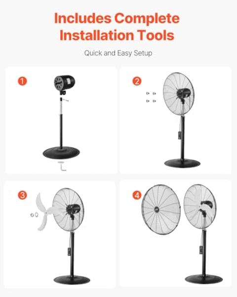 Tornado Commercial Industrial 3 Aluminum Blade Stationary Pedestal Fan, 30 Inch, Oscillating, High Velocity 8850 CFM, UL Safety Listed, Black