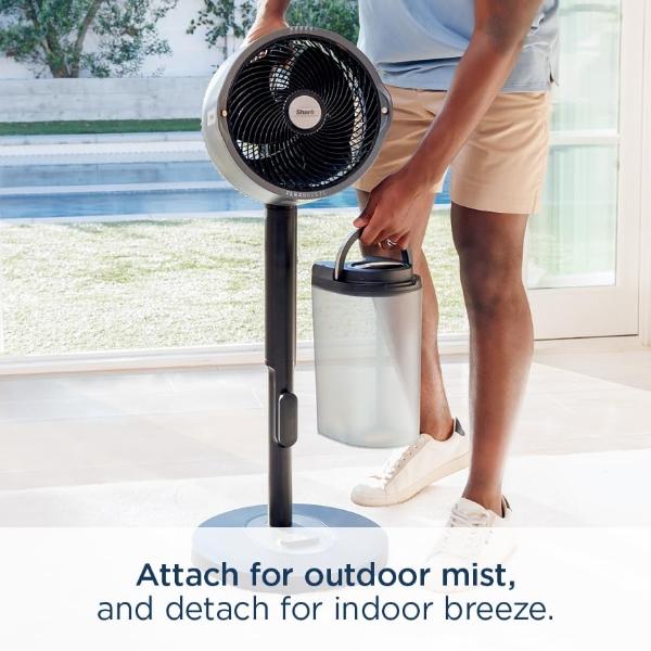 Shark FlexBreeze Pro Mist Fan — Indoor & Outdoor, Integrated Misting, Pedestal to Tabletop, Corded or Cordless, Up to 24-Hr Battery, Oscillating, Charcoal Grey, FA302 (2025 Release