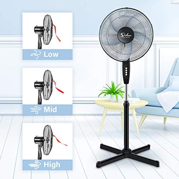 Simple Deluxe 18 Inch Pedestal Standing Fan, High Velocity, Heavy Duty Metal For Industrial, Commercial, Residential, Greenhouse Use, Black