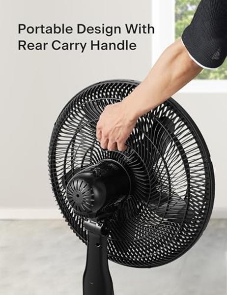 PELONIS PFS45A5BBB 18 inch 5-Blade Oscillating, Adjustable Standing Pedestal Remote, LED Display, 5 Speed Setting and 7-Hour Timer Fan, Black