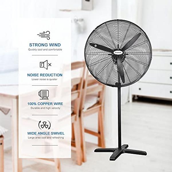 KAPAS Industrial Pedestal Fans, Commercial Oscillating Fan Made by Heavy Duty Metal Structure and Blade, Adjust Height, 3- Speed Control Suitable to Warehouse, Shop, Garage, and Wo