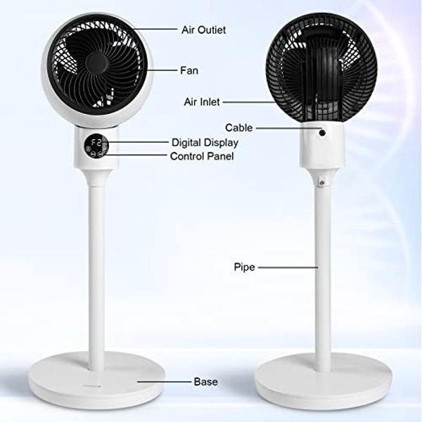 Simple Deluxe Circulating Stand Fan for Home Bedroom with Remote,Standing Fans Ocillation 70°,Pedestal Fan 3 Speeds,3 Modes,15Hour Timing,LED Display,for Indoor,Bedroom and Home Of