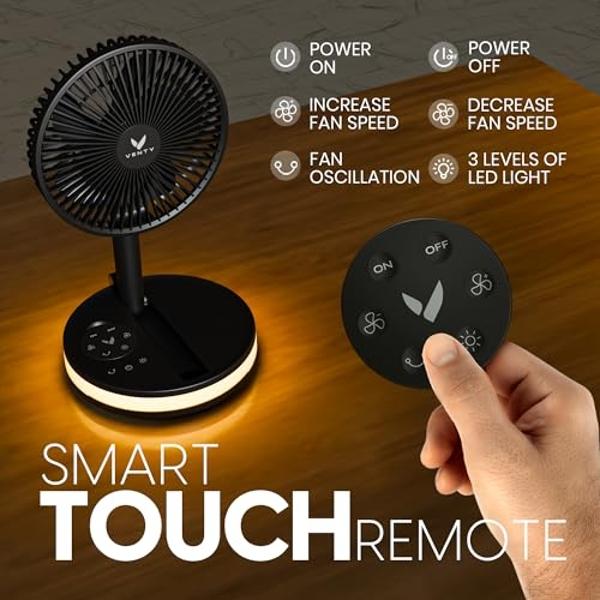 VENTY Portable Fan - Wireless Battery Operated Fan - 4 Speeds - LED Lighting - Carry Case & Remote Control - Cruise Travel - Outdoor Travel RV Power Bank With USB-C Port (Black wit