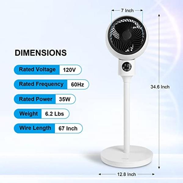 Simple Deluxe Circulating Stand Fan for Home Bedroom with Remote,Standing Fans Ocillation 70°,Pedestal Fan 3 Speeds,3 Modes,15Hour Timing,LED Display,for Indoor,Bedroom and Home Of