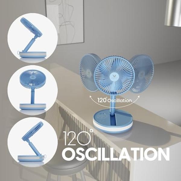 VENTY Portable Fan - Wireless Battery Operated Fan - 4 Speeds - LED Lighting - Carry Case & Remote Control - Cruise Travel - Outdoor Travel RV Power Bank With USB-C Port (Blue with
