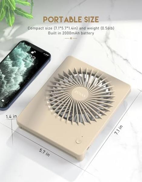 Zuvas Desk Fan Battery Operated Rechargeable 180°Tilt Folding Personal Ultra Quiet Small Portable Fan Beige