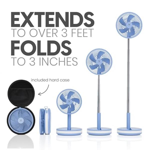 VENTY Portable Fan - Wireless Battery Operated Fan - 4 Speeds - LED Lighting - Carry Case & Remote Control - Cruise Travel - Outdoor Travel RV Power Bank With USB-C Port (Blue with