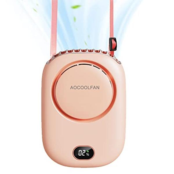 AOCOOLFAN Portable Neck Fan, Mini Small Personal Handheld Fan USB Rechargeable 3 Speed for Girls Boys Woman Eyelash Travel Home Office Outdoor (Pink)
