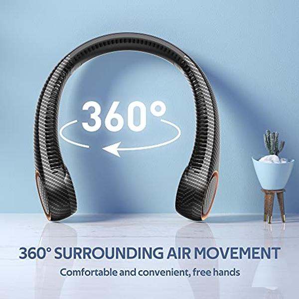 Portable Neck Fan, Hands Free Bladeless 360° Cooling Personal Fan,Wearable Quiet Fan for Outdoor Indoor, Gifts for Men Women, 4000mAh Battery Operated, USB Rechargeable, 3-Speeds(B