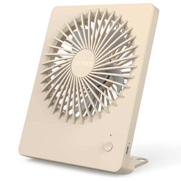 Zuvas Desk Fan Battery Operated Rechargeable 180°Tilt Folding Personal Ultra Quiet Small Portable Fan Beige