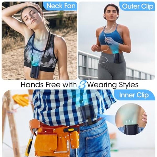 Heelkl 2025 AI Portable Fan Rechargeable, 4 Speeds 6600RPM Strong Airflow, Personal Waist Fan with up to 25H of Working Time, Hanging Neck Fan, Wearable Belt Fan for Camping, Outdo