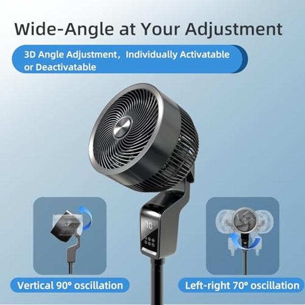Floor Fan for Bedroom, Oscillating Fans with 12H Timer, 36-50db Floor Fans for Home Bedroom, Standing Fan Oscillating with 3 Speeds, Touch+Remote Control, 70°+90° Quiet Oscillating