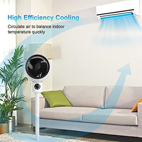 Simple Deluxe Circulating Stand Fan for Home Bedroom with Remote,Standing Fans Ocillation 70°,Pedestal Fan 3 Speeds,3 Modes,15Hour Timing,LED Display,for Indoor,Bedroom and Home Of