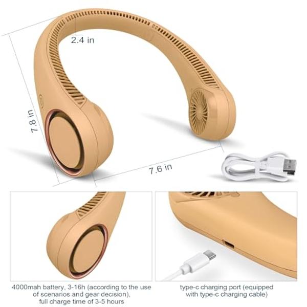 JISULIFE Portable Neck Fan, Hands-Free Bladeless, 5 Speeds, 4000 mAh Battery Operated Wearable Personal Fan, Twistable, Rechargeable, Gift for Women Men-Grey