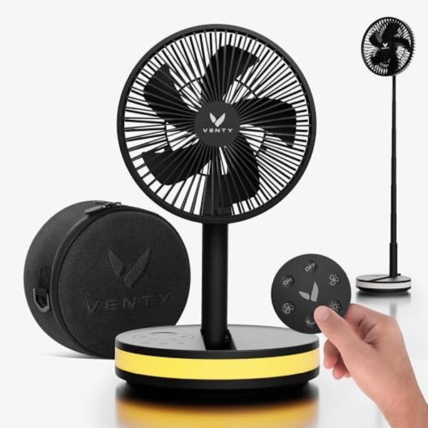 VENTY Portable Fan - Wireless Battery Operated Fan - 4 Speeds - LED Lighting - Carry Case & Remote Control - Cruise Travel - Outdoor Travel RV Power Bank With USB-C Port (Black wit
