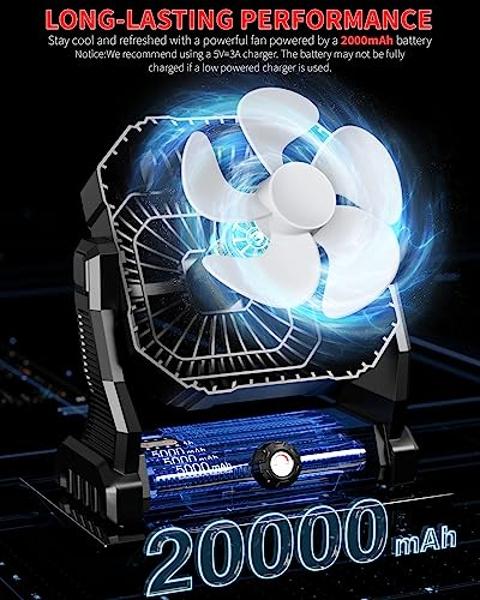 VENTY Portable Fan - Wireless Battery Operated Fan - 4 Speeds - LED Lighting - Carry Case & Remote Control - Cruise Travel - Outdoor Travel RV Power Bank With USB-C Port (Black wit