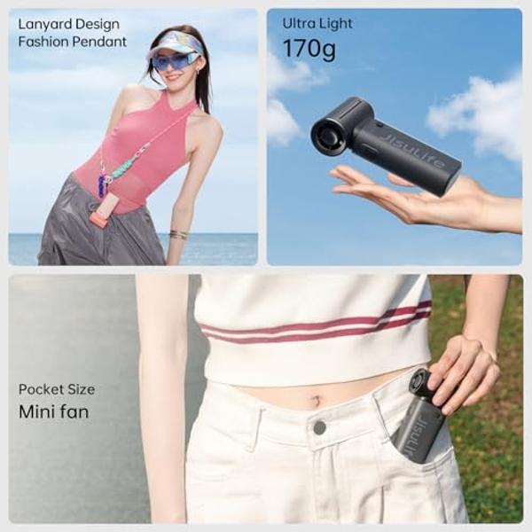 JISULIFE Portable Handheld Fan Life9, Turbo Power High Speed Air [18H Max Cooling Time], 5 Gear Wind, 5000mAh Rechargeable, Mini Pocket Design, Personal Fan for Travel Concerts Cru