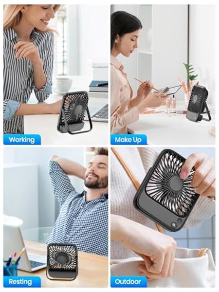 TOPK 2 Pack 5000mAh Portable Desk Fan, Ultra-thin Strong Wind Digital Display 4 Speeds Adjustable Small Quiet Battery Powered Personal Travel Fan for Bedroom,Office,Cruise,Library,
