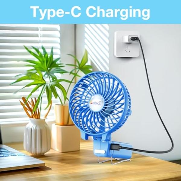 Koonie USB Desk Fan, Strong Wind Ultra Quiet Small Personal Fan with 180° Tilt Folding and 3 Speeds Adjustable, USB-C Corded Powered Mini USB Fan for Office Desktop Bedroom White, 