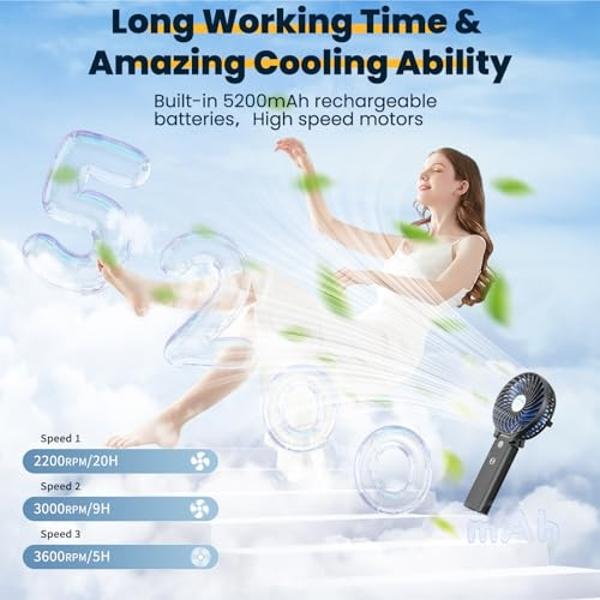 Mini Portable Fan 3 Pack, Cute Handheld Battery Operated Lightweight Small Personal Fan with 3 Speeds and USB Rechargeable Eyelash Fans for Stylish Girl Kids Women Men Office Outdo
