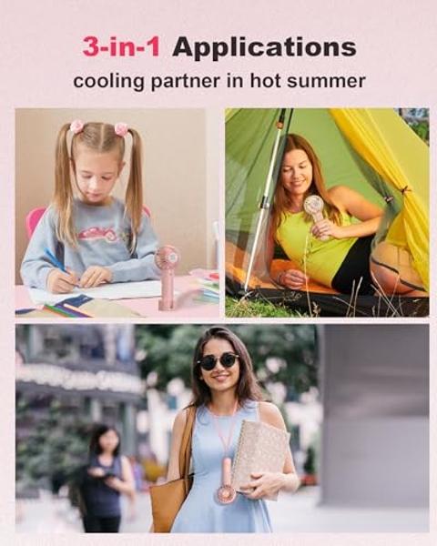 HandFan 5200mAh Portable Handheld Fan, Personal Hand Held Fan USB Rechargeable, 180° Foldable Portable & Detachable Handle Design,3 Speeds Strong Airflow Cooling for Travel/Outdoor