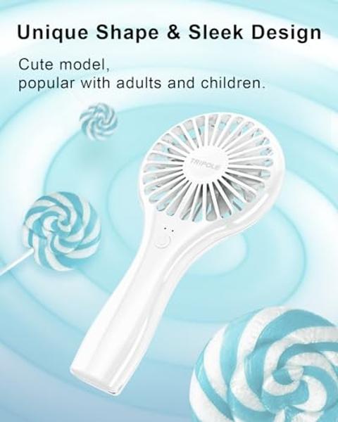 TriPole Handheld Mini Fan Battery Operated Small Personal Portable Fan Speed Adjustable USB Rechargeable Fans for Kids Girls Women Men Home Office Indoor Outdoor Travelling, White