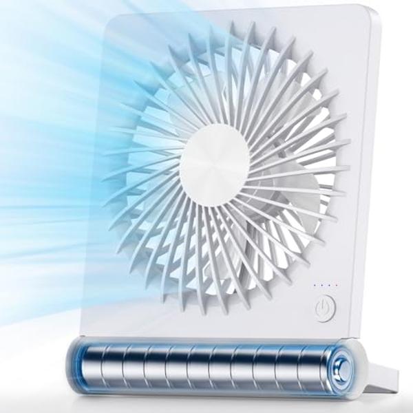 Zuvas Desk Fan Battery Operated Rechargeable 180°Tilt Folding Personal Ultra Quiet Small Portable Fan Beige