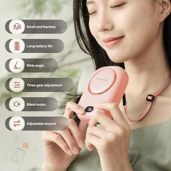 AOCOOLFAN Portable Neck Fan, Mini Small Personal Handheld Fan USB Rechargeable 3 Speed for Girls Boys Woman Eyelash Travel Home Office Outdoor (Pink)