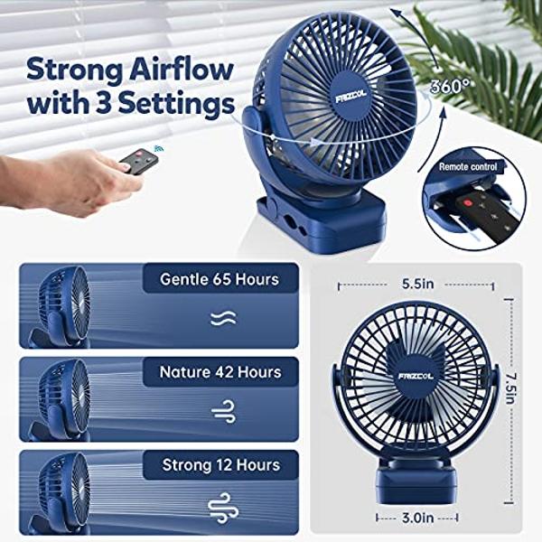 Clip on Fan 65 Hours Portable Desk Fan Rechargeable with LED Lights & Hooks 12000 Capacity Battery Operated Fan with Clips Small Desk Fan Mini Fans for Tents Travel Outdoor Camping