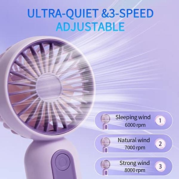 Mini Portable Fan 3 Pack, Cute Handheld Battery Operated Lightweight Small Personal Fan with 3 Speeds and USB Rechargeable Eyelash Fans for Stylish Girl Kids Women Men Office Outdo