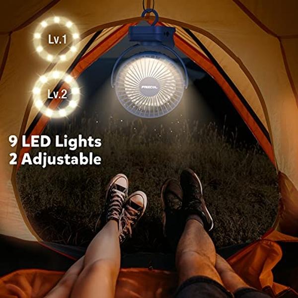Clip on Fan 65 Hours Portable Desk Fan Rechargeable with LED Lights & Hooks 12000 Capacity Battery Operated Fan with Clips Small Desk Fan Mini Fans for Tents Travel Outdoor Camping