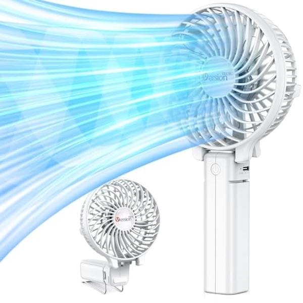 VersionTECH. Portable Handheld Fan, Powerful+Durable+4000mAh+180° Foldable, Mini Table Fans with USB Rechargeable Battery Operated Cooling Accessories for Personal Use, Travel, Off