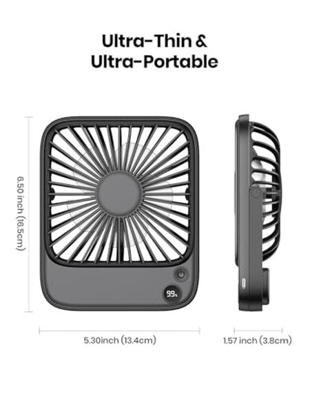 TOPK 2 Pack 5000mAh Portable Desk Fan, Ultra-thin Strong Wind Digital Display 4 Speeds Adjustable Small Quiet Battery Powered Personal Travel Fan for Bedroom,Office,Cruise,Library,