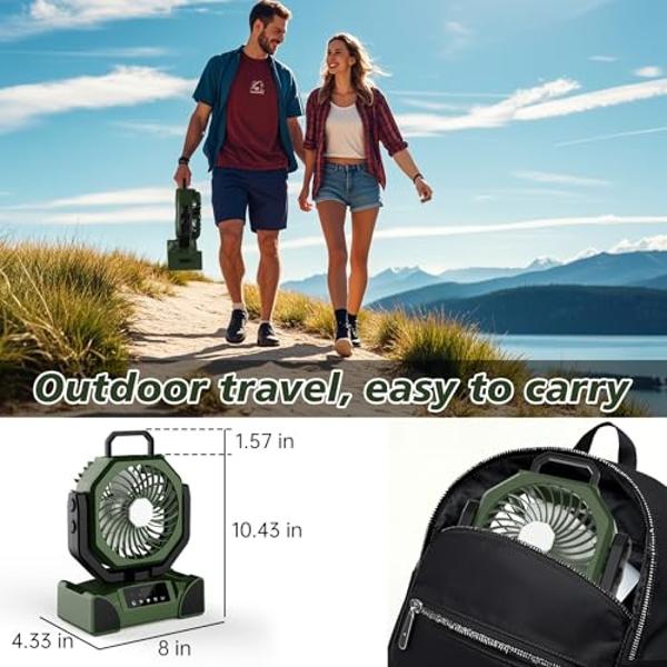 TOPPORTED 20000mAh Portable Camping Fan Rechargeable,Max 68 Hrs Runtime Battery Operated Tent Fans with LED Lantern,5 Wind Speeds,4 Timer Modes,Desk Fan for Travel,Power Outages (G